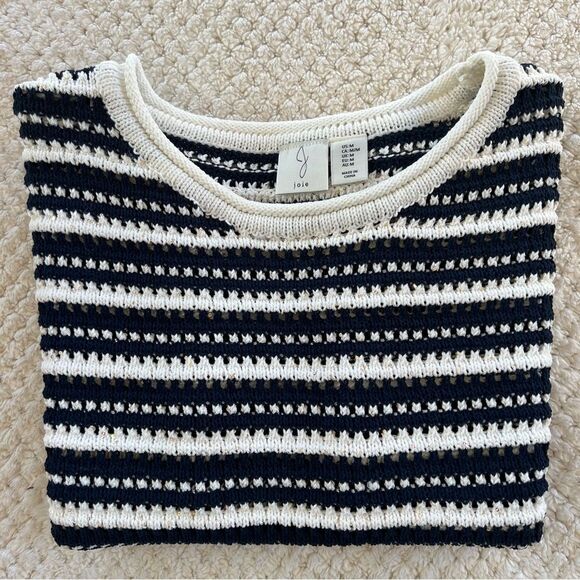 Joie Blue White Nautical Preppy Crew Neck Striped Short Sleeve Sweater-M - Picture 10 of 13